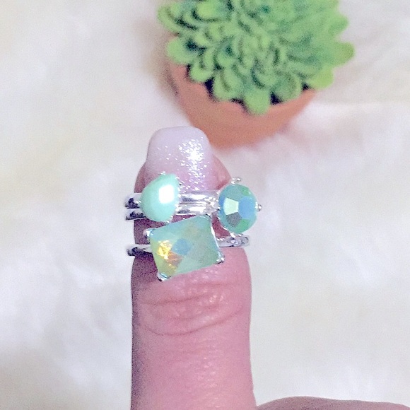 Lovely Sparkling Teal Silver Stacker3️⃣Rings Set - Picture 8 of 11